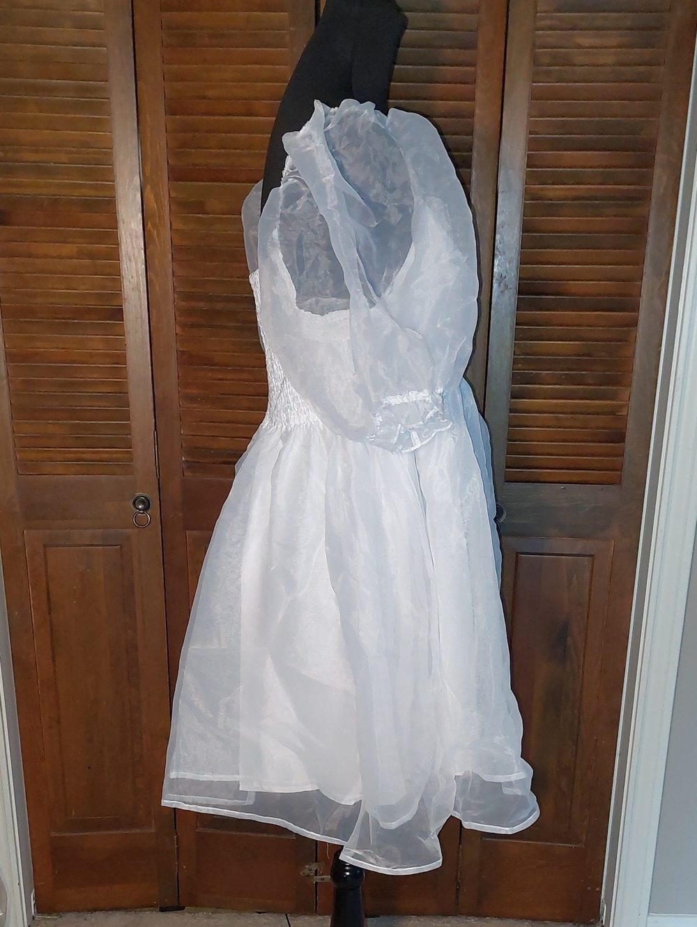 Audrey Parks White Puffy Sleeve Babydoll Mini Dress Sz XL - Picture 6 of 14